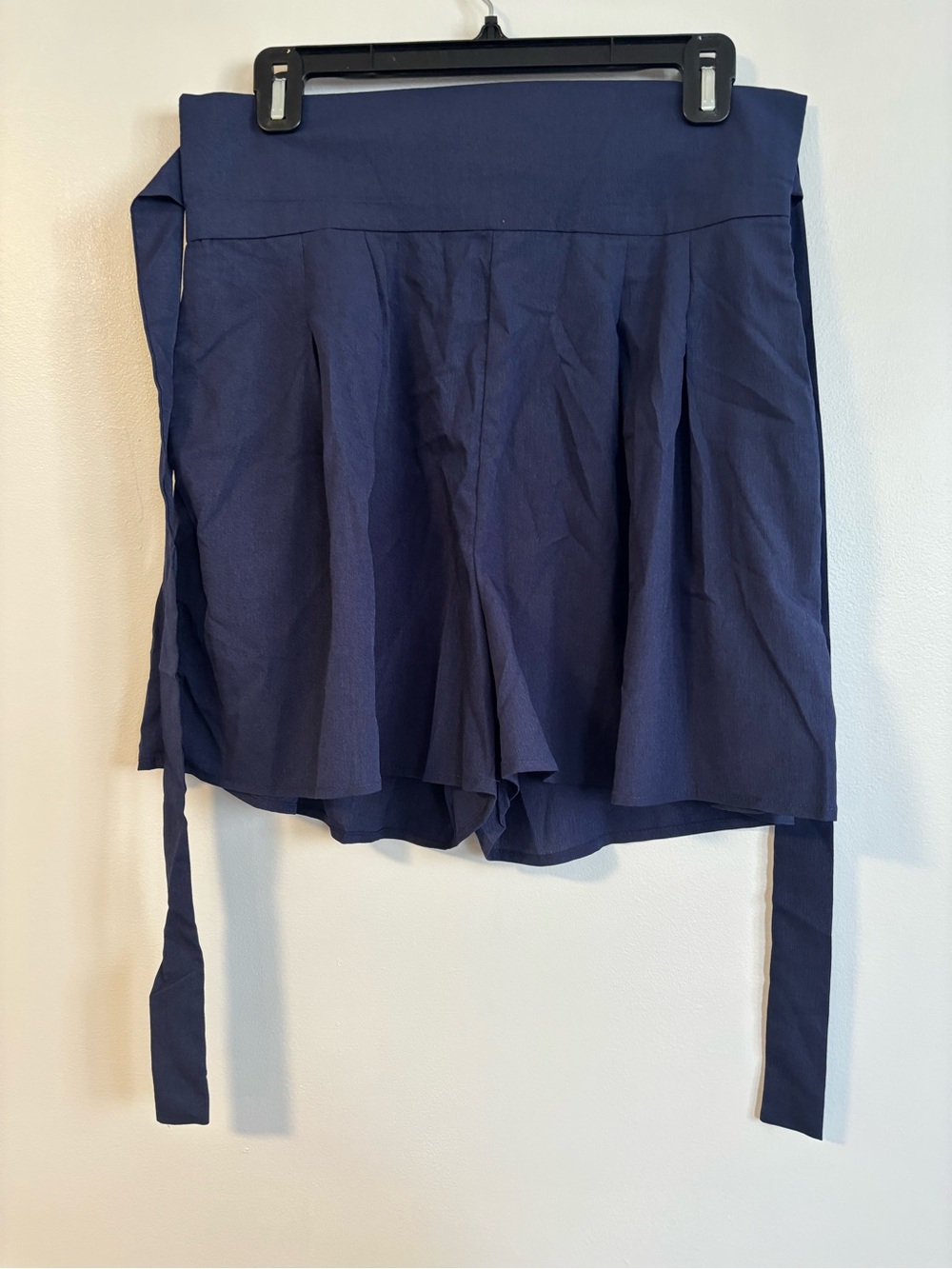 ABYOXI navy dark blue high waisted shorts built in tie belt size large